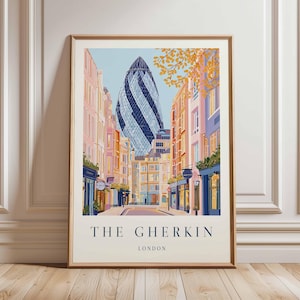 Gherkin Building Poster, London Travel Poster, Gherkin Wall Art, 30 St Mary Axe Print, UK Landmark Poster, British Art, London Skyline Decor