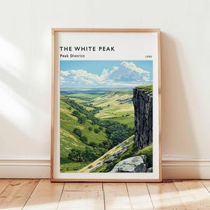 The White Peak poster, Peak District Travel Print, Derbyshire Wall Art, UK landschapsdecor, Engelse platteland print, UK Travel Art