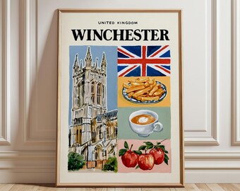 Winchester Travel Poster | UK City Wall Art | British Cathedral Print