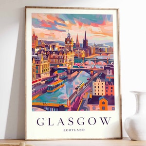 Glasgow Poster, Glasgow Travel Print, Scotland Wall Art, Scottish Decor, Tropical Decor, City Print, Glasgow Gift, Glasgow Travel Poster