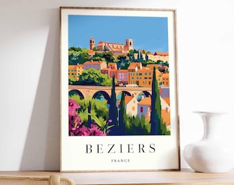 Béziers France Poster: Vintage Travel Print, Occitanie Decor