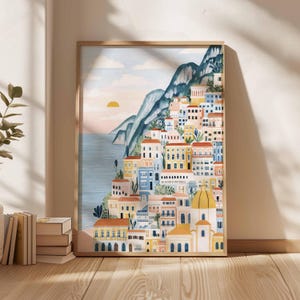 Amalfi Coast Poster, Italy Travel Print, Positano Wall Art, Coastal Home Decor, Mediterranean Art, Italian Landscape Gift