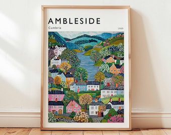 Ambleside Poster: Lake District Travel Print, UK Landscape Art