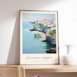 Póster de Biarritz, impresión de viaje a Francia, póster de ciudad costera, arte con vistas al océano Atlántico, decoración de un pueblo surfero, arte vasco francés, regalo de viaje a Francia
