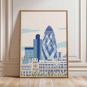 Gherkin Building Poster, London Travel Poster, Gherkin Wall Art, 30 St Mary Axe Print, UK Landmark Poster, British Art, London Skyline Decor