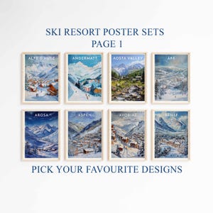 Ski Poster Sets, Skiing Poster Selection, Travel Poster, France Austria Switzerland Skiing Travel Print, Skiing Wall Art Print, Ski Resort