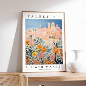 Palestine Flower Market Poster, Palestine Print, Palestinian Floral Wall Art, Palestine Floral Decor, Botanical Art, Middle East Travel Art