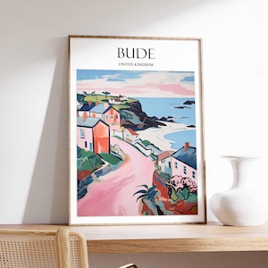 Bude poster, England poster, Bude wall art, Bude travel print, Cornwall coast print, Bude beach decor, seaside town posters