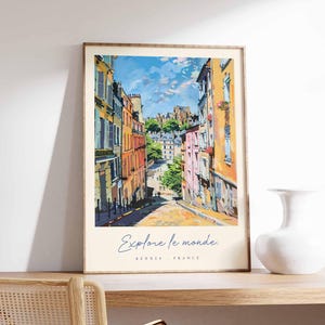 Pôster de Rennes, Impressão de viagem à França, Impressão de arte de distrito histórico, Decoração da cidade da França, Arte de vista da arquitetura da Bretanha, Presente de viagem à França