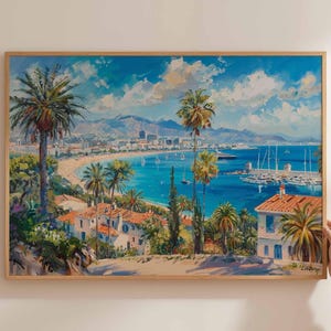 Póster de Cannes, Impresión de viaje a Francia, Impresión de la Riviera Francesa, Arte mural de Cannes, Decoración costera de Cannes, Impresión de playa de Francia, Arte de viaje por Europa