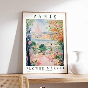 Paris Flower Market Poster, Paris Print, French Floral Wall Art, Paris Floral Decor, Botanical Poster, Europe Travel Print, Cityscape Art