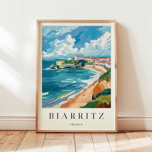 Póster de Biarritz, Impresión de viaje a Francia, Arte mural costero, Decoración de surf, Arte de regalo de playa de Francia, Decoración de viaje a Biarritz, Arte de viaje a Francia