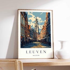 Plakat z Leuven w Belgii: Flamandzka architektura, wydruk podróżniczy