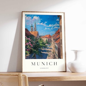 Munich Poster, Germany Travel Print, Marienplatz Print, Bavarian City Wall Decor, Cityscape View,  European Travel Gift, Munich Travel Art