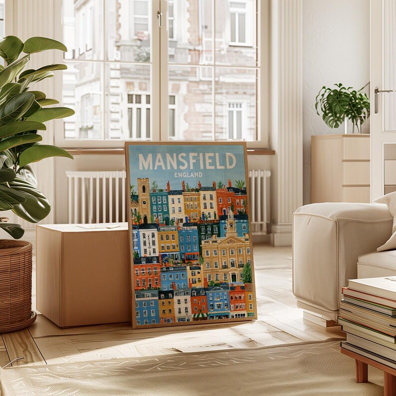 Mansfield England Print | Dense Vertical Cityscape Travel Poster ...