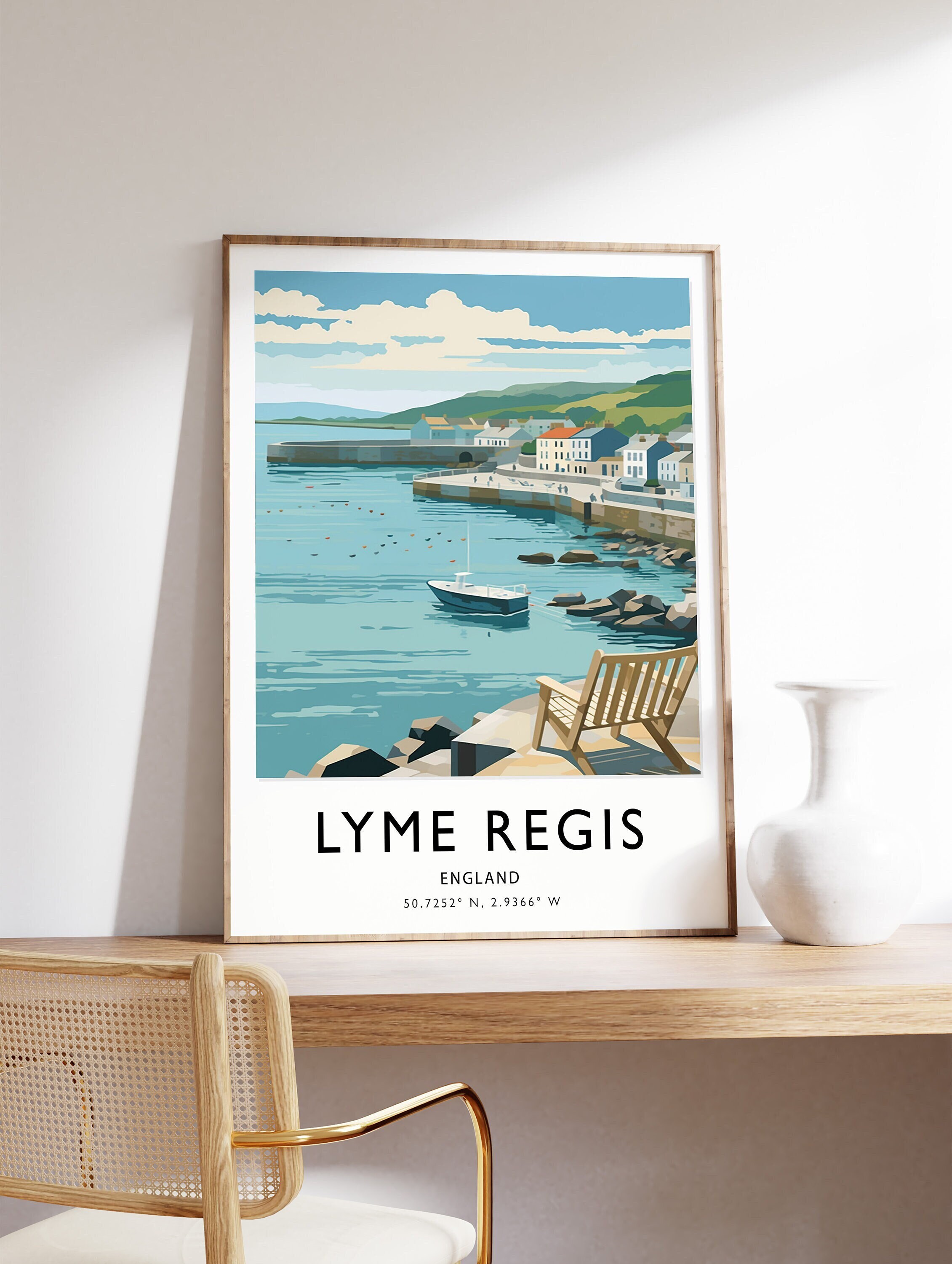 Lyme Regis Travel Print, Dorset Travel Poster, English Coast Travel Print, Travel Art, Travel Poster, Colourful Travel Print, Travel Art