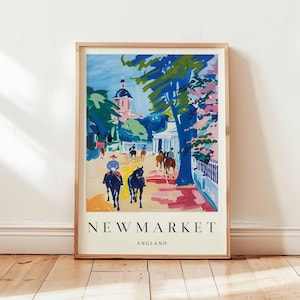Newmarket Poster, England Travel Print, Suffolk Wall Art, Horse Racing Decor, British Travel Gift, Historic Town Print, England Travel Art