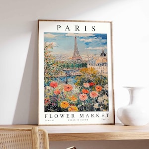 Paris Flower Market Poster, Paris Print, French Floral Wall Art, Paris Floral Decor, Botanical Poster, Europe Travel Print, Cityscape Art
