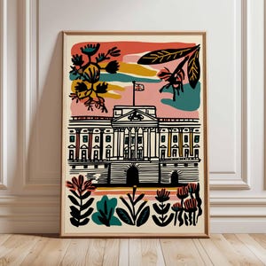 Buckingham Palace Poster, London Travel Poster, Royal Palace Wall Art, Buckingham Print, UK Landmark Poster, British Architecture Art