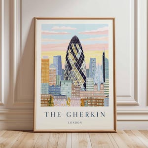 Gherkin Building Poster, London Travel Poster, Gherkin Wall Art, 30 St Mary Axe Print, UK Landmark Poster, British Art, London Skyline Decor