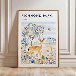 Richmond Park Poster, London Travel Poster, Richmond Wall Art, Deer Park Print, UK Nature Poster, British Landscape Art, London Park Decor