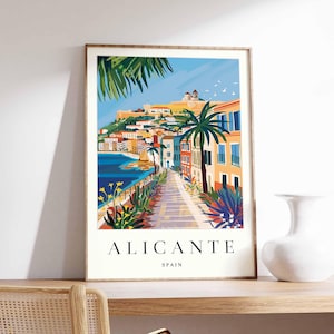 Alicante Poster, Spain Travel Print, Spanish Coastal Wall Art, Mediterranean Decor, Alicante Beach Poster, Costa Blanca Art, European Decor