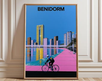 Benidorm Coastal Travel Poster | Beachfront Skyline Print | City Wall Art