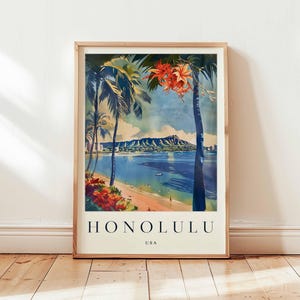 Honolulu Travel Poster: Waikiki Beach, Oahu Hawaii Print