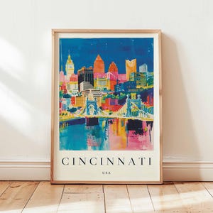 Pôster de Cincinnati, Impressão de Viagem de Ohio, Arte de Parede de Cidade dos EUA, Decoração de Horizonte, Presente de Viagem de Cincinnati, Impressão de Cidade do Centro-Oeste, Arte de Viagem de Ohio