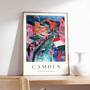 Cartaz de Camden, Impressão de viagem do Reino Unido, Arte de parede do Reino Unido, Decoração da cidade de Camden, Cartaz de mercados de Londres, Impressão de arte da Grã-Bretanha, Arte de viagem do Reino Unido