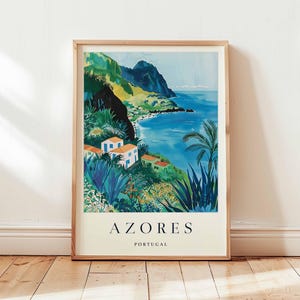Azoren Poster, Portugal Reise Poster, Atlantikinsel Wandkunst, Natur Dekor, Azoren Reise Poster, Europäische Inseln, Portugal Poster