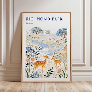 Richmond Park Poster, London Travel Poster, Richmond Wall Art, Deer Park Print, UK Nature Poster, British Landscape Art, London Park Decor