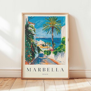 Marbella Poster, Spanien Reise-Druck, Costa del Sol Wandkunst, Luxus-Strand-Dekor, Europäisches Reisegeschenk, Glamour Druck, Spanien-Reisekunst
