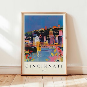 Pôster de Cincinnati, Impressão de Viagem de Ohio, Arte de Parede de Cidade dos EUA, Decoração de Horizonte, Presente de Viagem de Cincinnati, Impressão de Cidade do Centro-Oeste, Arte de Viagem de Ohio