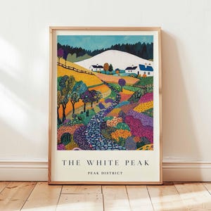 The White Peak poster, Peak District Travel Print, Derbyshire Wall Art, UK landschapsdecor, Engelse platteland print, UK Travel Art