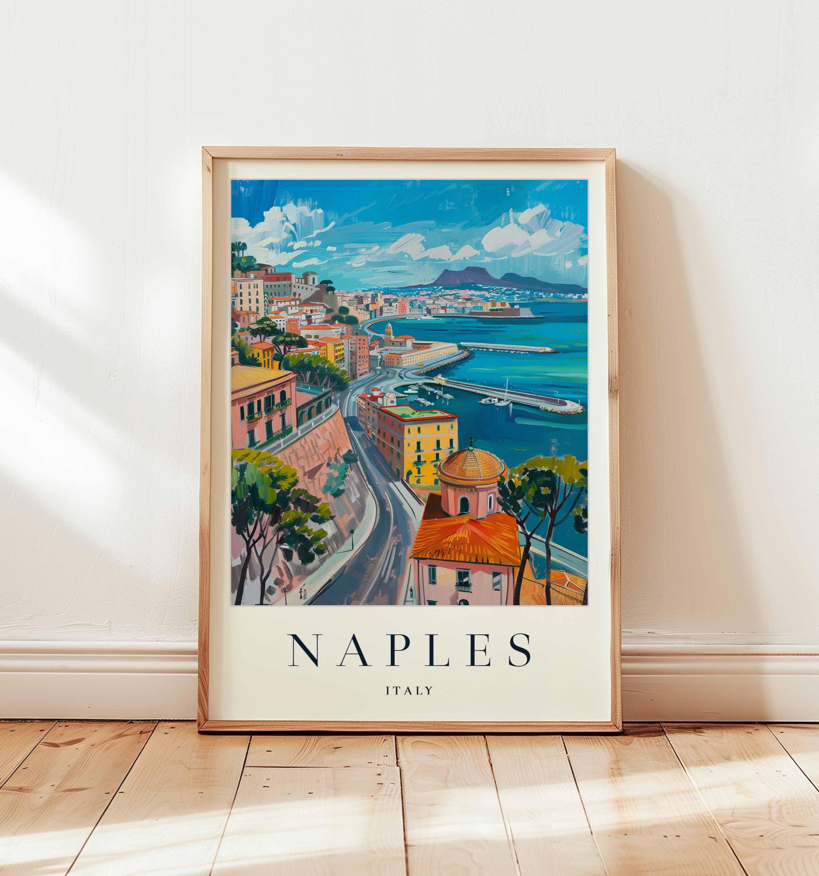 イタリア(ナポリ)のポスター ナポリ イタリア 旅行ポスター: ヴェスヴィオ山、カンパニアの壁アート