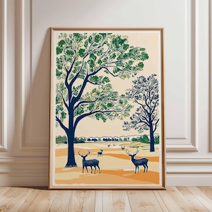 Richmond Park Poster, London Travel Poster, Richmond Wall Art, Deer Park Print, UK Nature Poster, British Landscape Art, London Park Decor