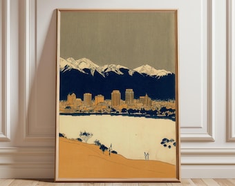 Salt Lake City Skyline Poster | Wasatch Mountains Lake View Art | Utah Landscape Print