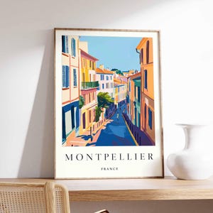 Affiche Montpellier, impression voyage en France, décoration française, affiche de voyage en Europe, art mural européen, cadeau Montpellier, affiche de voyage Montpellier