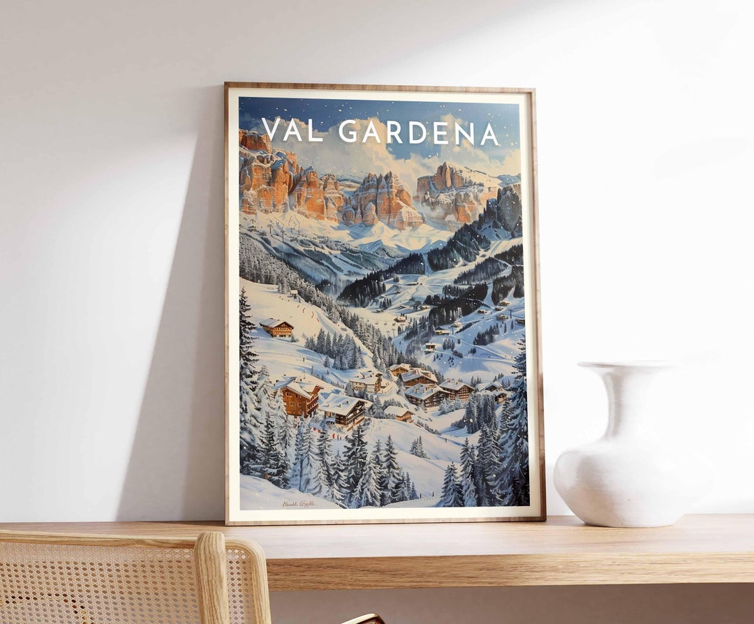 ヴァル・ガルデーナのスキーポスター：イタリア旅行アートプリント