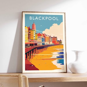 Blackpool Poster, England Travel Print, Lancashire Wall Art, Blackpool Seaside Decor, UK Beach Gift Art, Blackpool Tower Print, UK Poster