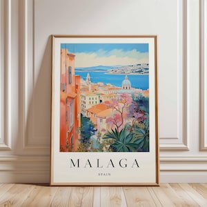 Malaga Poster, Spain Travel Print, European Wall Art, Coastal Decor, Malaga Travel Gift, Cityscape Print, Spain Travel Art