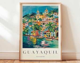 Póster de viaje de Guayaquil, Ecuador: Arte mural de una ciudad costera de Sudamérica