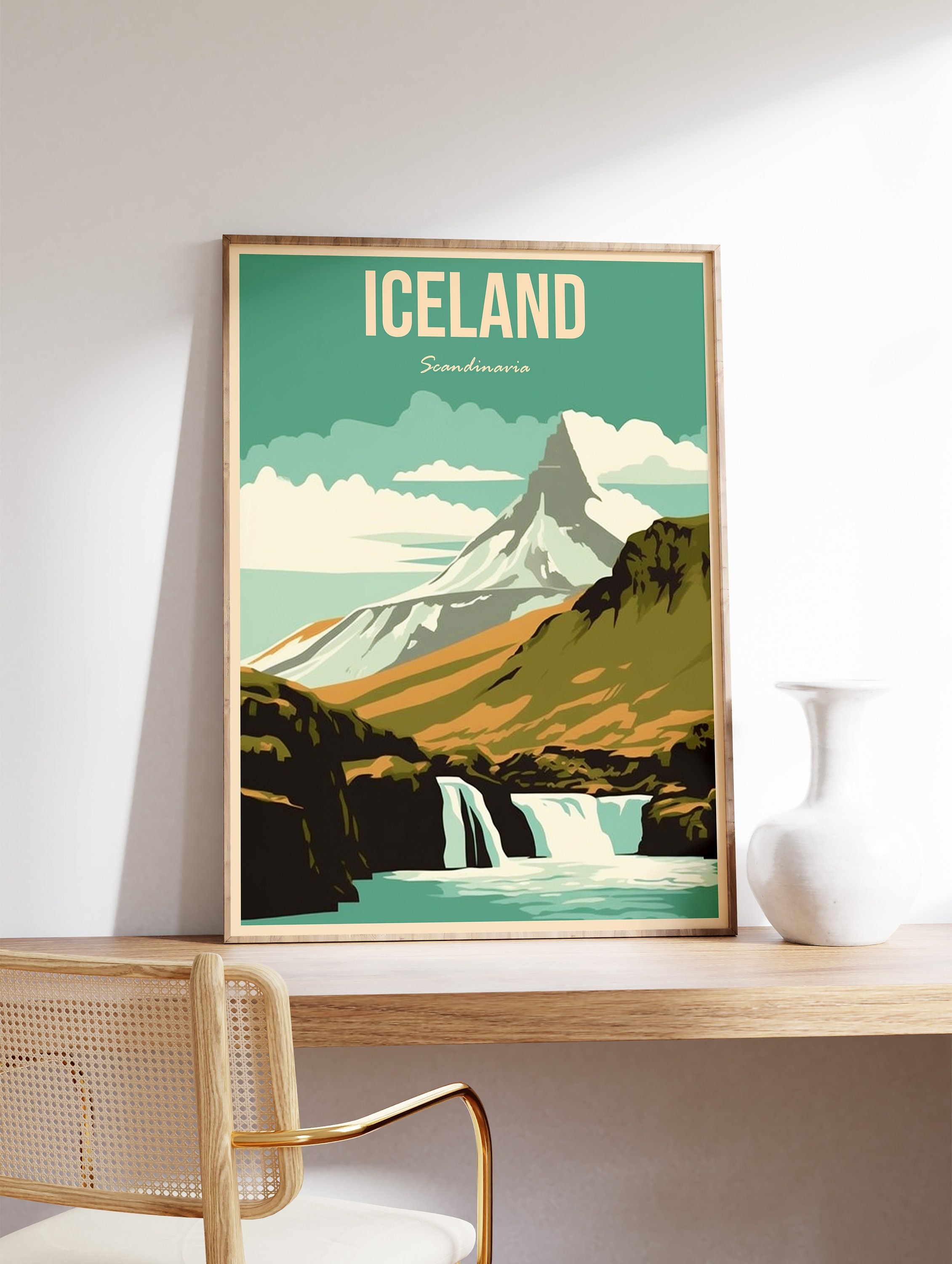 Iceland Travel Print, Iceland Travel Poster, Scenery Travel Wall Art, Colourful Travel Art, Vintage Travel, Travel Gift, A1/A2/A3/A4