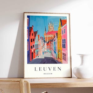 Plakat z Leuven w Belgii: Flamandzka architektura, wydruk podróżniczy