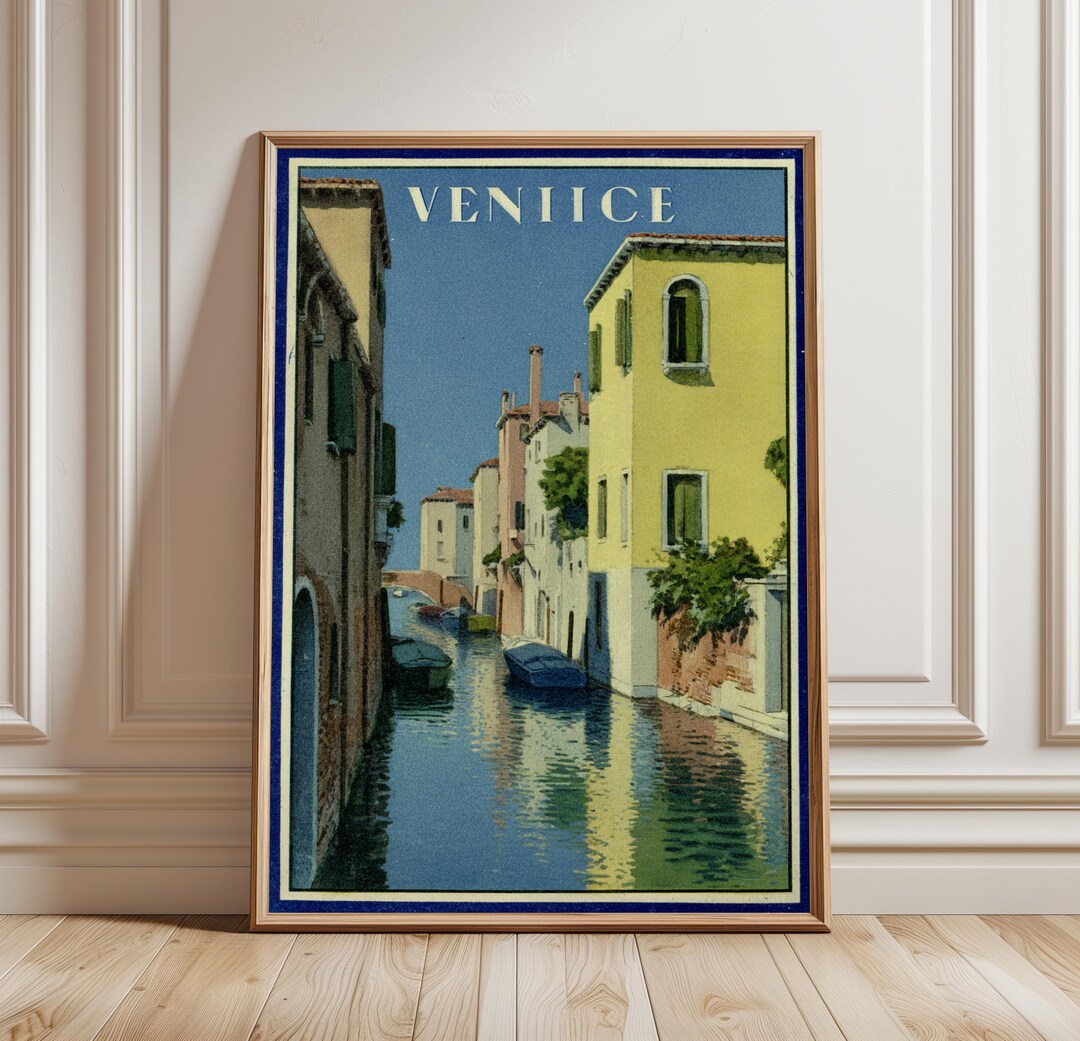 Venice Canal Poster | Classic Italian Travel Print | Vintage Blue ...