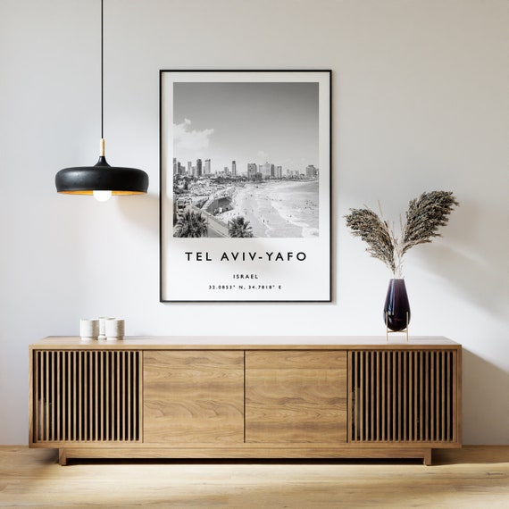 Tel Aviv Travel Poster: Black and White Middle East Art Print