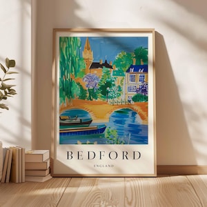 Bedford Poster, UK Print, Bedford Print, Town Wall Art, Bedford Decor, UK City Poster, Bedford Art, Bedford Landscape, Bedford Gift