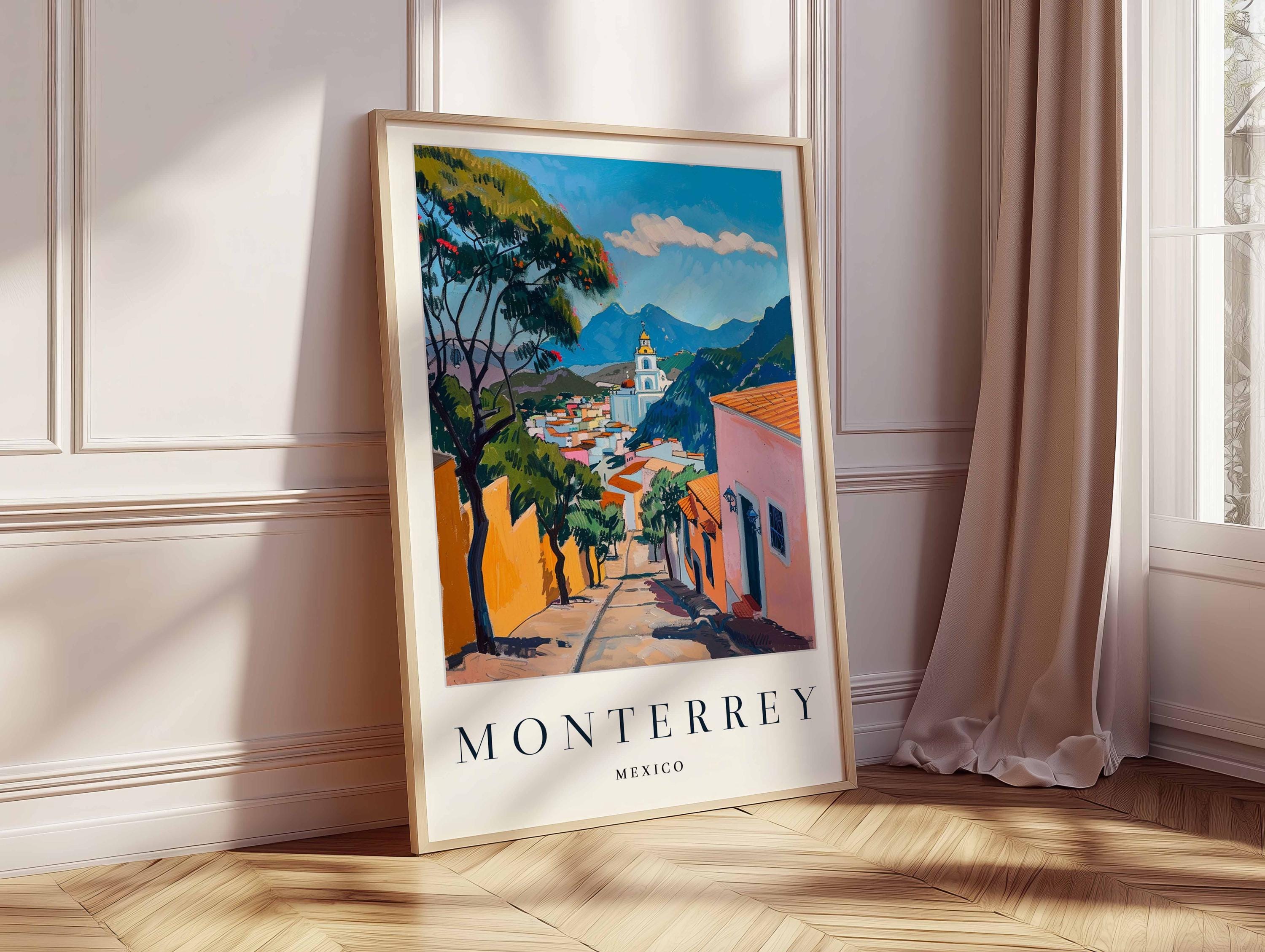 Monterrey Mexico Travel Poster: Nuevo León Mountain City Art - Etsy