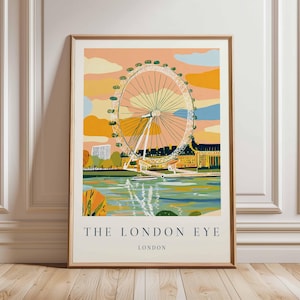 London Eye Poster, London Travel Poster, London Eye Wall Art, Thames River Print, UK Landmark Poster, London Skyline Decor
